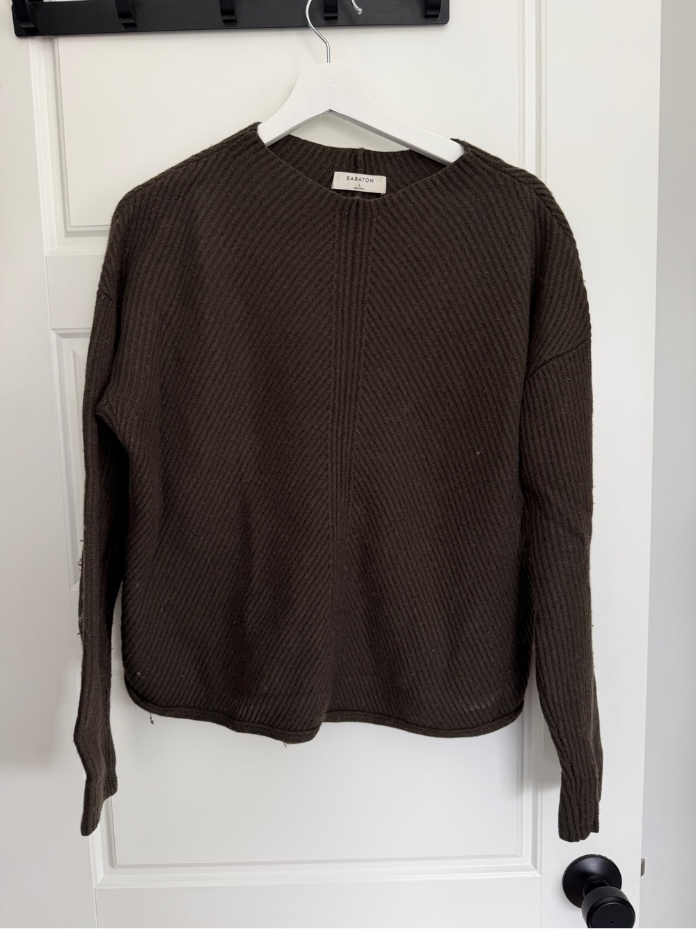Babaton Olive Green Ribbed Crewneck Chalmers Sweater